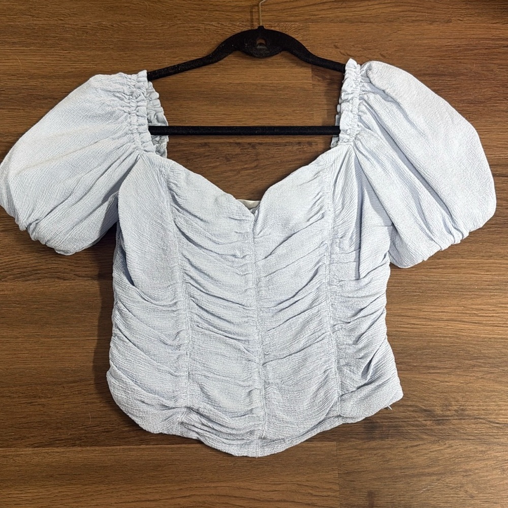 Aster the label medium cropped top with puff sleeves